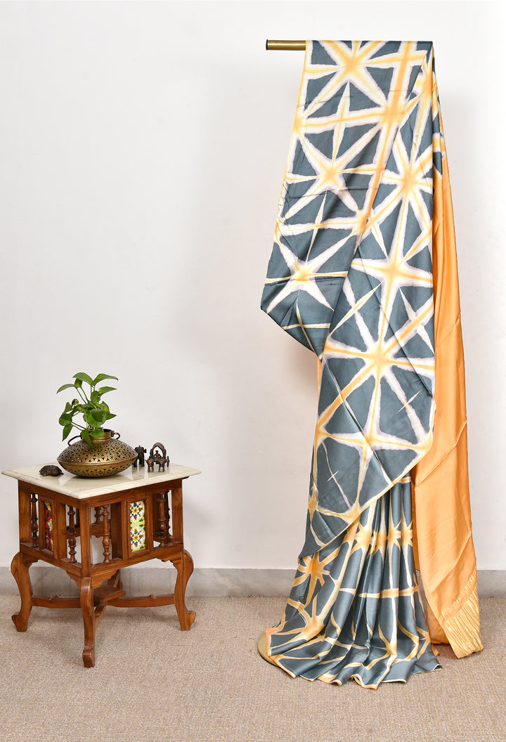 SULTANA : HANDMADE CLAMP DYED MODAL SILK SAREE WITH TISSUE PALLU