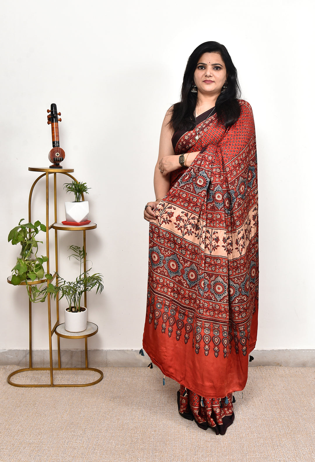 MANJRITA : AJRAKH HANDBLOCK MODAL SILK SAREE