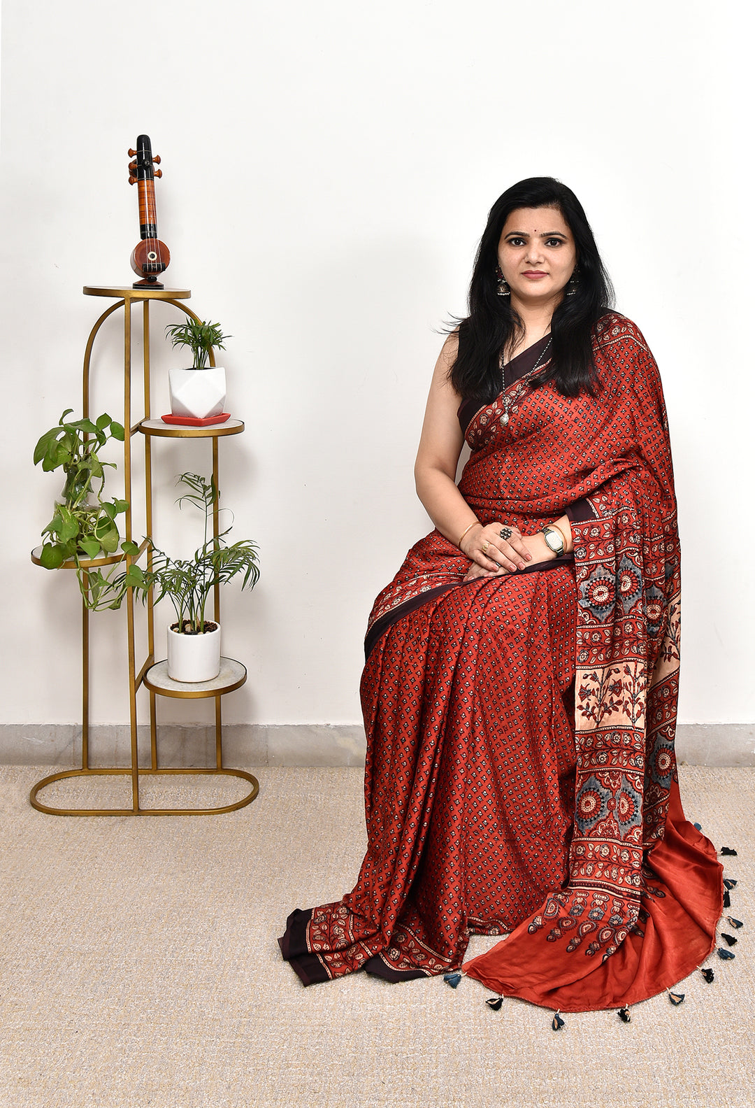 MANJRITA : AJRAKH HANDBLOCK MODAL SILK SAREE