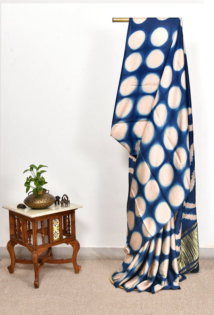 NOVAMI : HANDMADE CLAMP DYED MODAL SILK SAREE WITH TISSUE PALLU