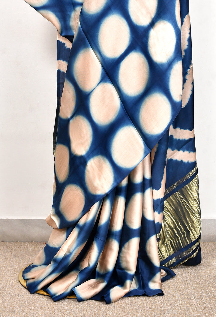 NOVAMI : HANDMADE CLAMP DYED MODAL SILK SAREE WITH TISSUE PALLU
