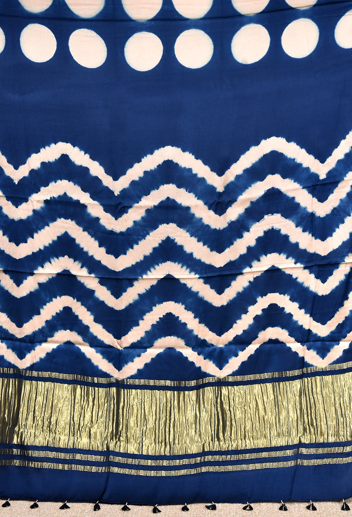 NOVAMI : HANDMADE CLAMP DYED MODAL SILK SAREE WITH TISSUE PALLU
