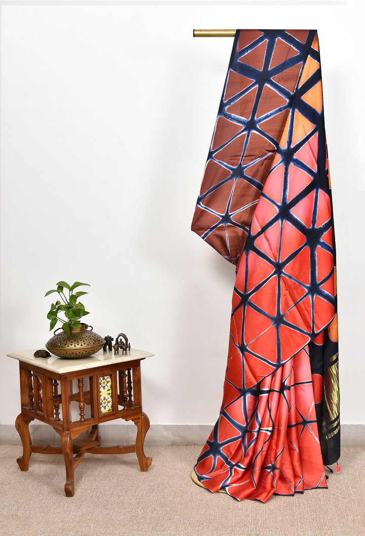 SUBHRA : HANDMADE CLAMP DYED MODAL SILK SAREE WITH TISSUE PALLU