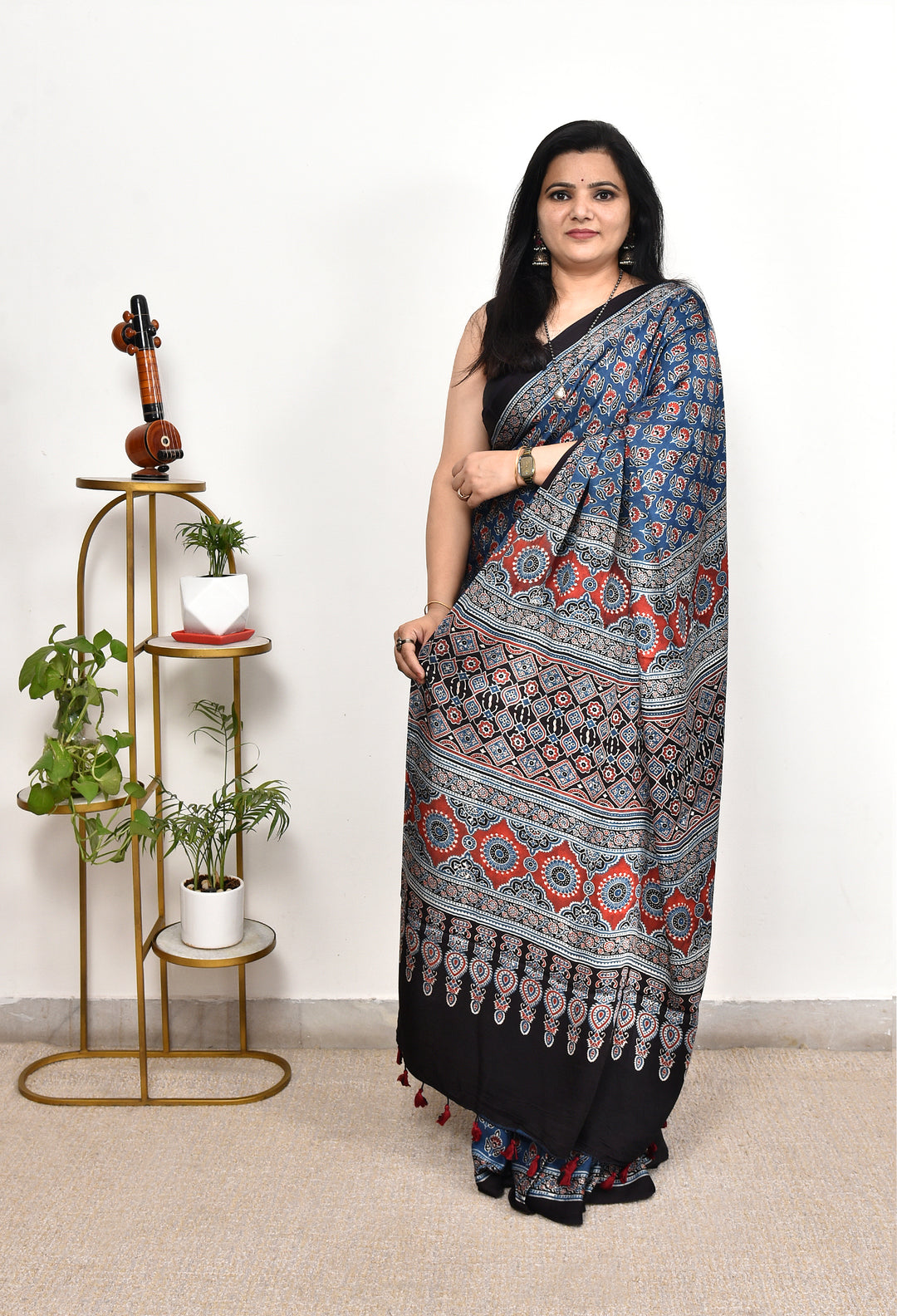 TUPKI : AJRAKH HANDBLOCK MODAL SILK SAREE