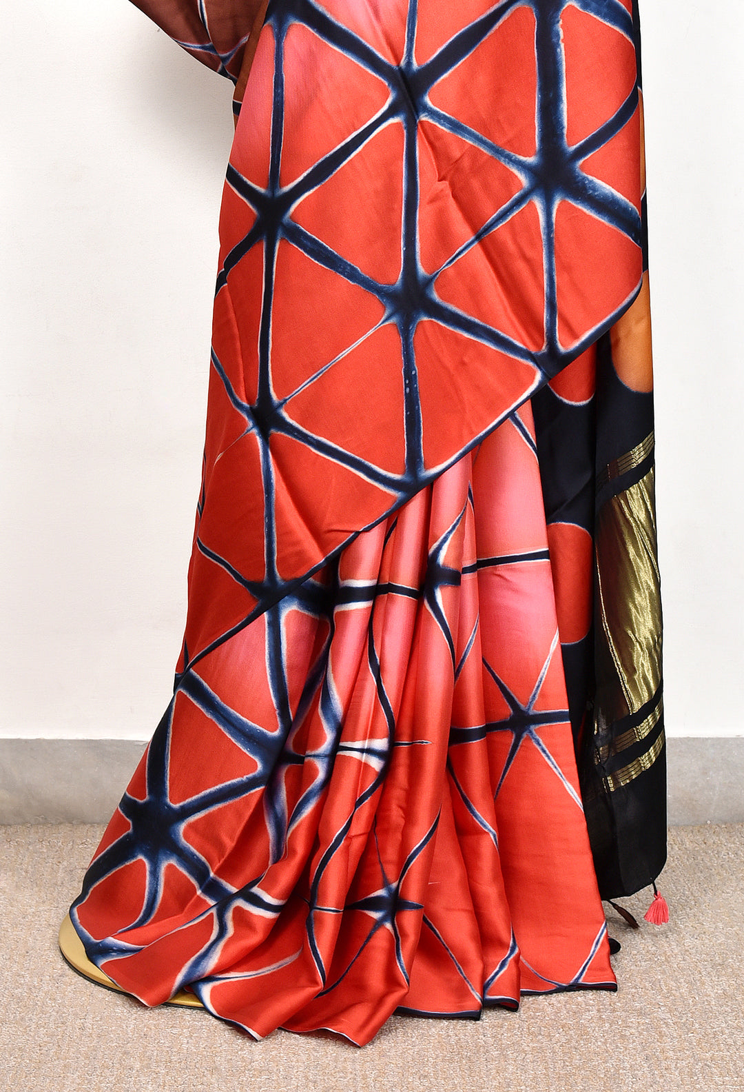 SUBHRA : HANDMADE CLAMP DYED MODAL SILK SAREE WITH TISSUE PALLU