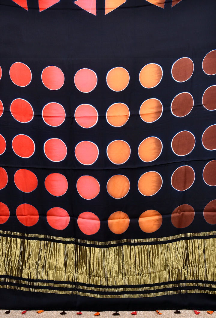 SUBHRA : HANDMADE CLAMP DYED MODAL SILK SAREE WITH TISSUE PALLU