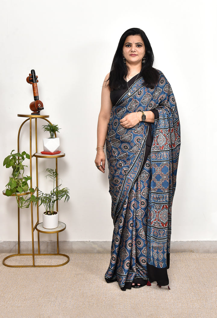 SARISHA : AJRAKH HANDBLOCK MODAL SILK SAREE