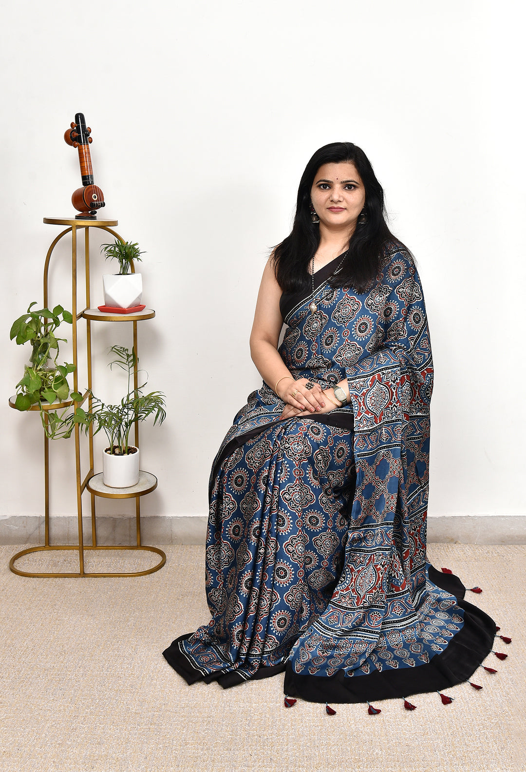 SARISHA : AJRAKH HANDBLOCK MODAL SILK SAREE
