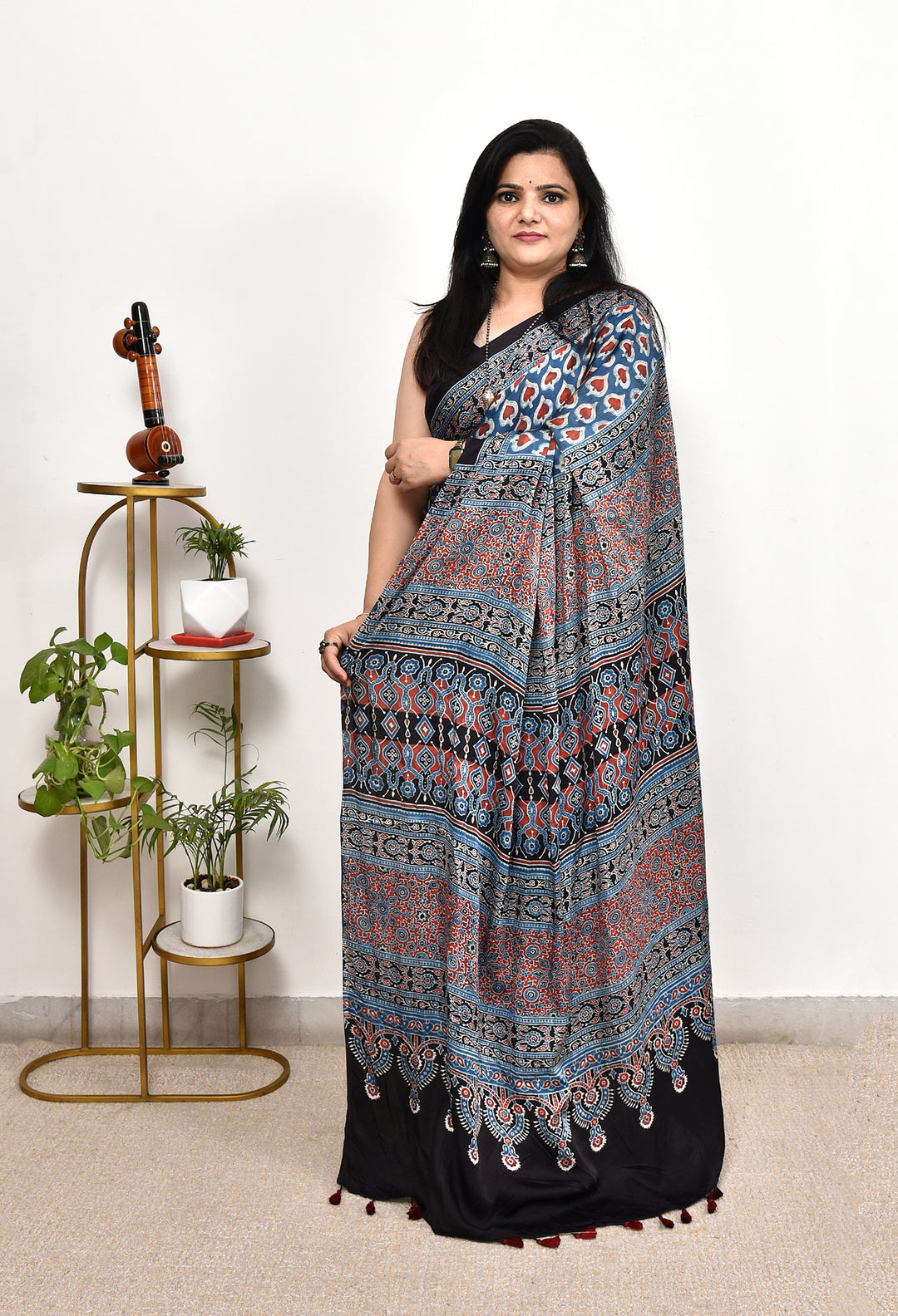 ELORAA: AJRAKH HANDBLOCK MODAL SILK SAREE