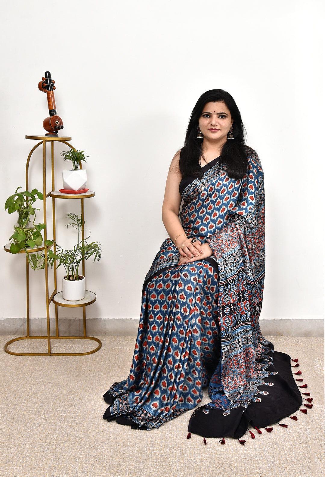 ELORAA: AJRAKH HANDBLOCK MODAL SILK SAREE