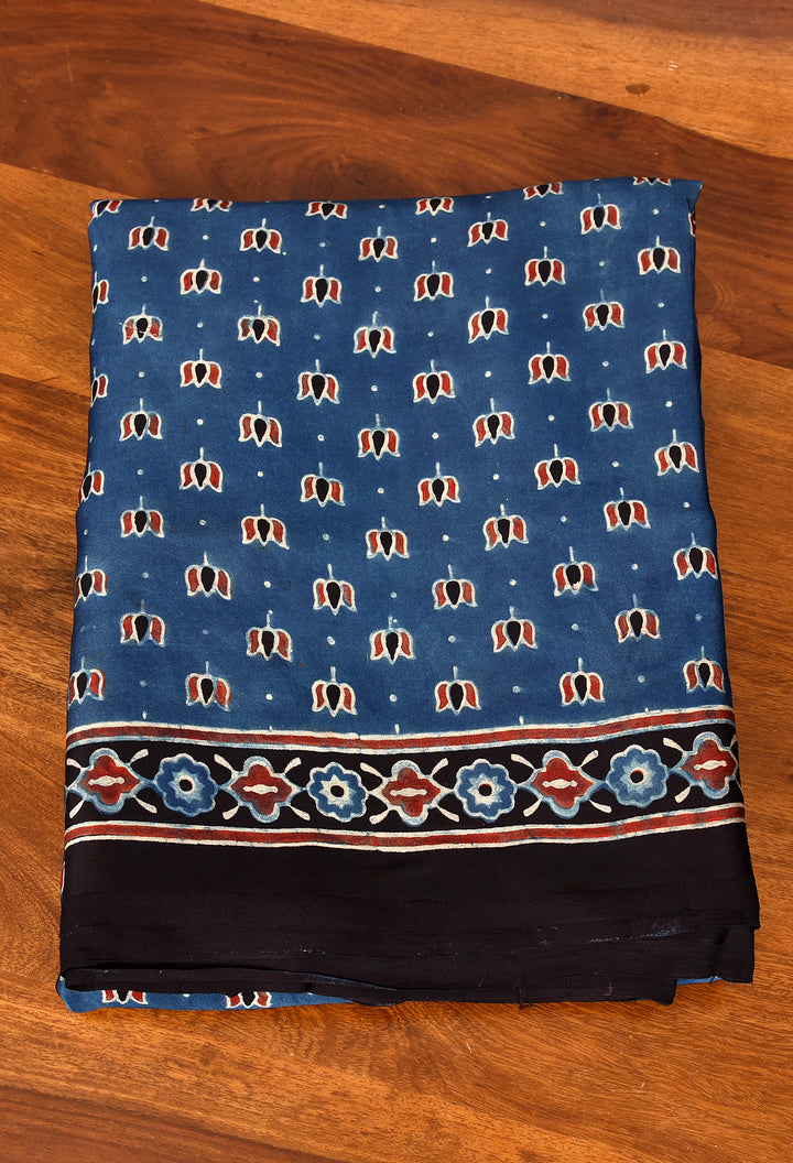 JYOTIRMAY : AJRAKH HANDBLOCK MODAL SILK SAREE WITH TISSUE PALLU