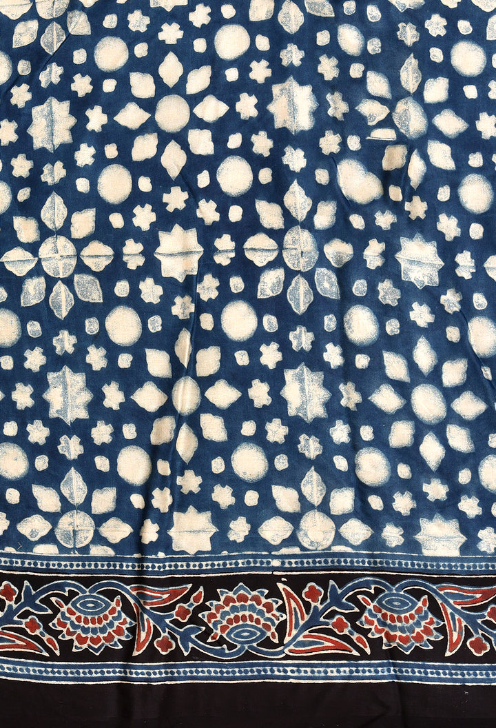 KUMARII : AJRAKH HANDBLOCK MODAL SILK SAREE WITH TISSUE PALLU