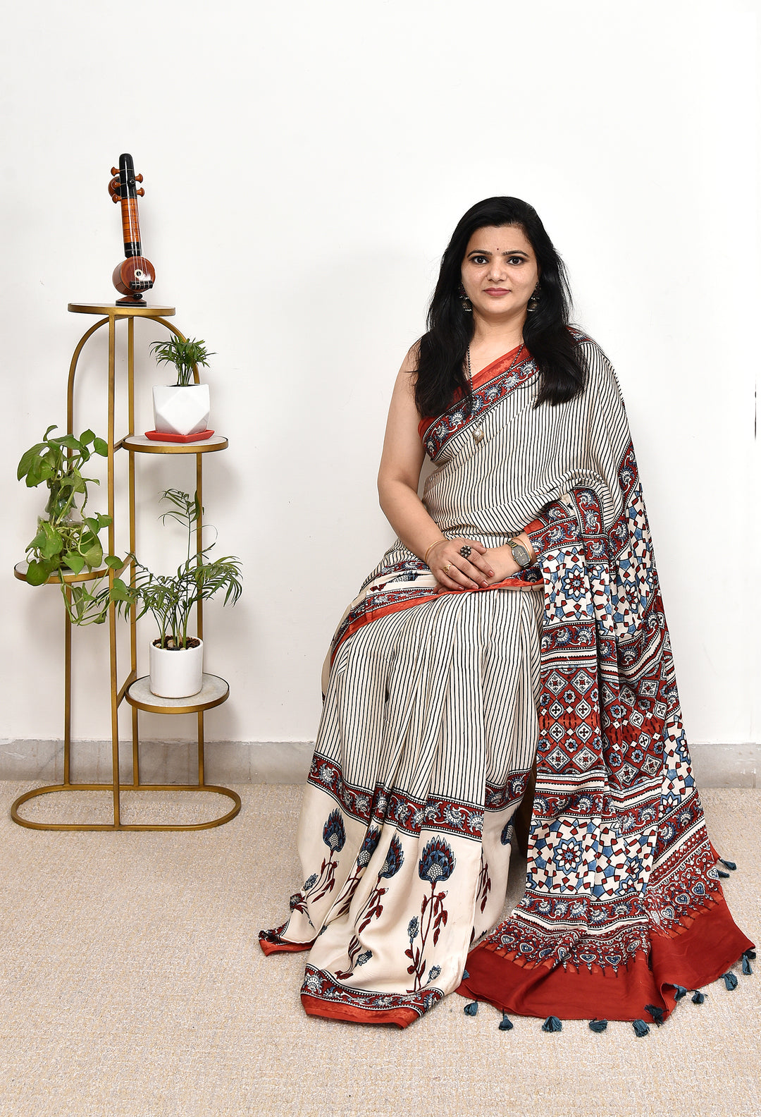 VEDAKSHI : AJRAKH HANDBLOCK MODAL SILK SAREE