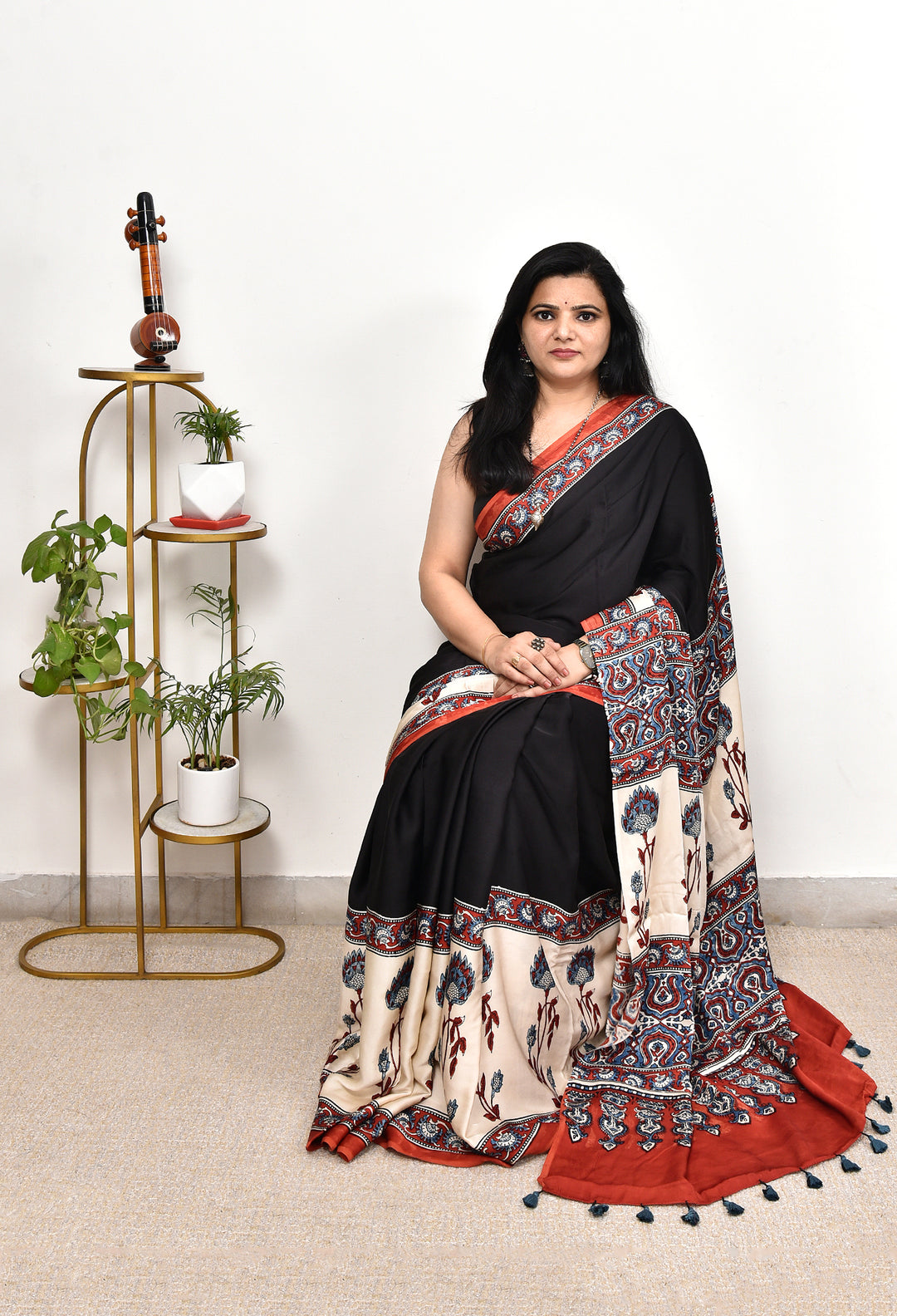 PUJASVI  : AJRAKH HANDBLOCK MODAL SILK SAREE