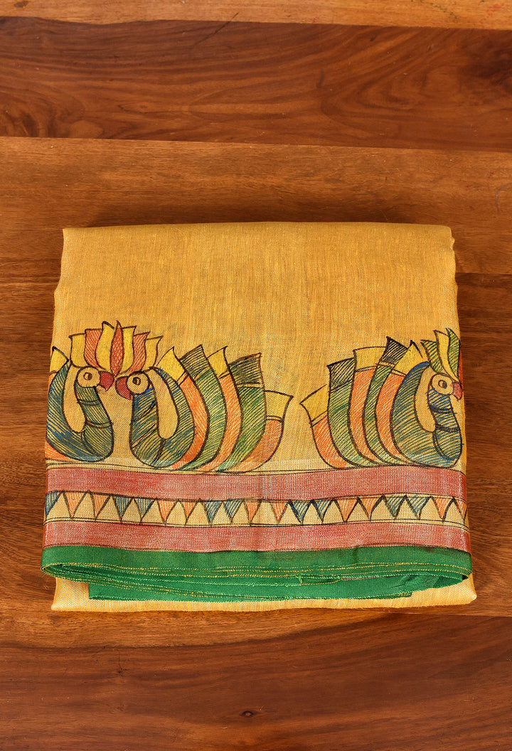 VELJI  : MADHUBANI HAND PAINTED TISSUE LINEN SAREE
