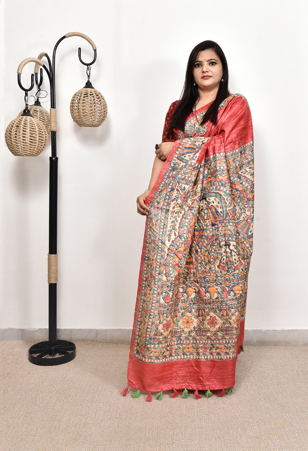 ZAIRA : MADHUBANI HAND PAINTED PURE GHICHA TUSSAR SILK SAREE
