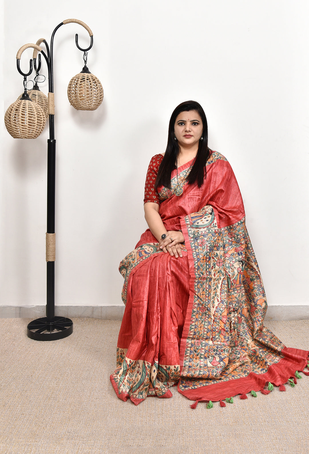 ZAIRA : MADHUBANI HAND PAINTED PURE GHICHA TUSSAR SILK SAREE