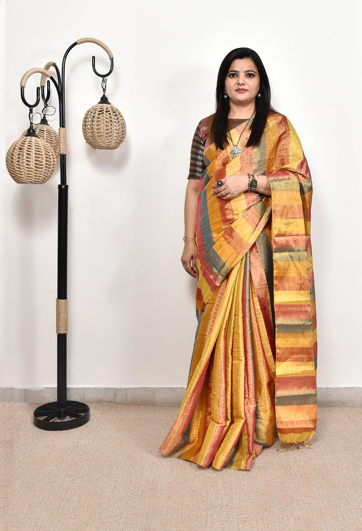 RANGMANCH : HANDWOVEN MULTICOLOUR TISSUE SILK SAREE