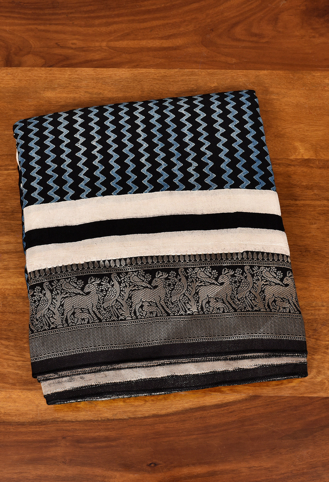 PARLIKA : AJRAKH DOLA SILK SAREE WITH NAKSHI ZARI PALLU