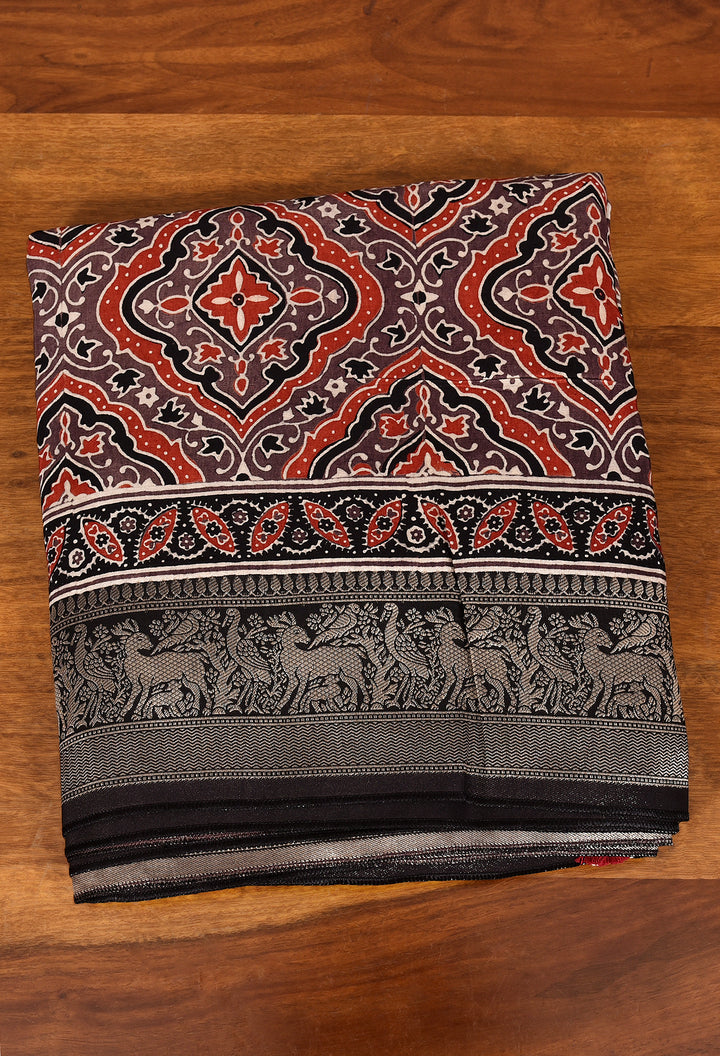 NAJRAT : AJRAKH DOLA SILK SAREE WITH NAKSHI ZARI PALLU