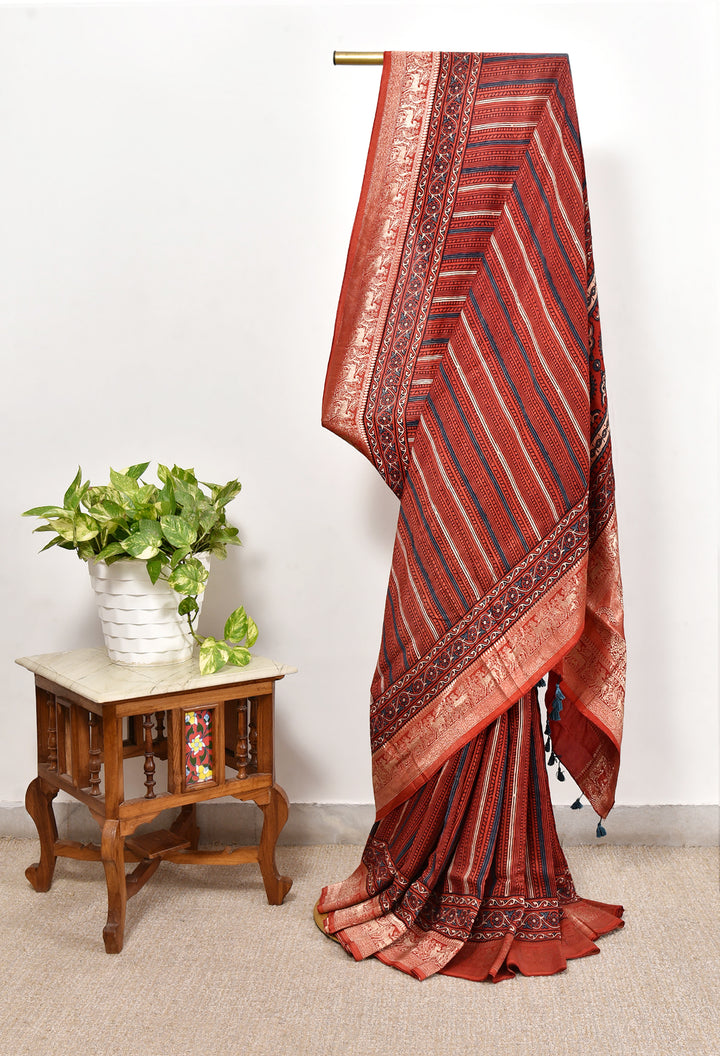 GAJIKA : AJRAKH DOLA SILK SAREE WITH NAKSHI ZARI PALLU