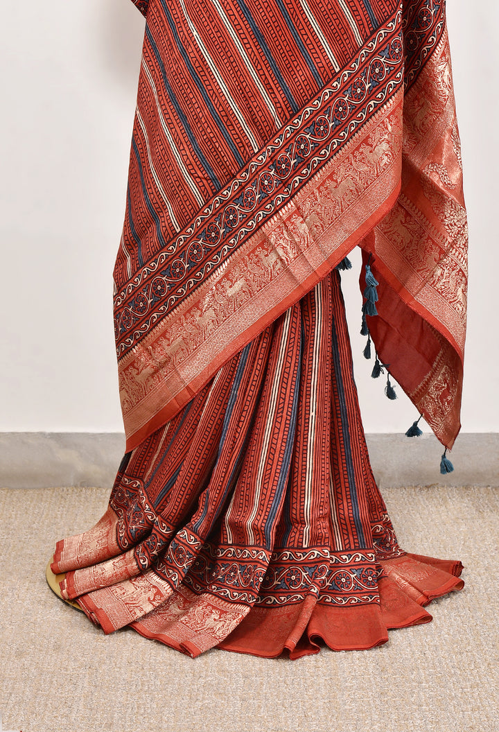 GAJIKA : AJRAKH DOLA SILK SAREE WITH NAKSHI ZARI PALLU