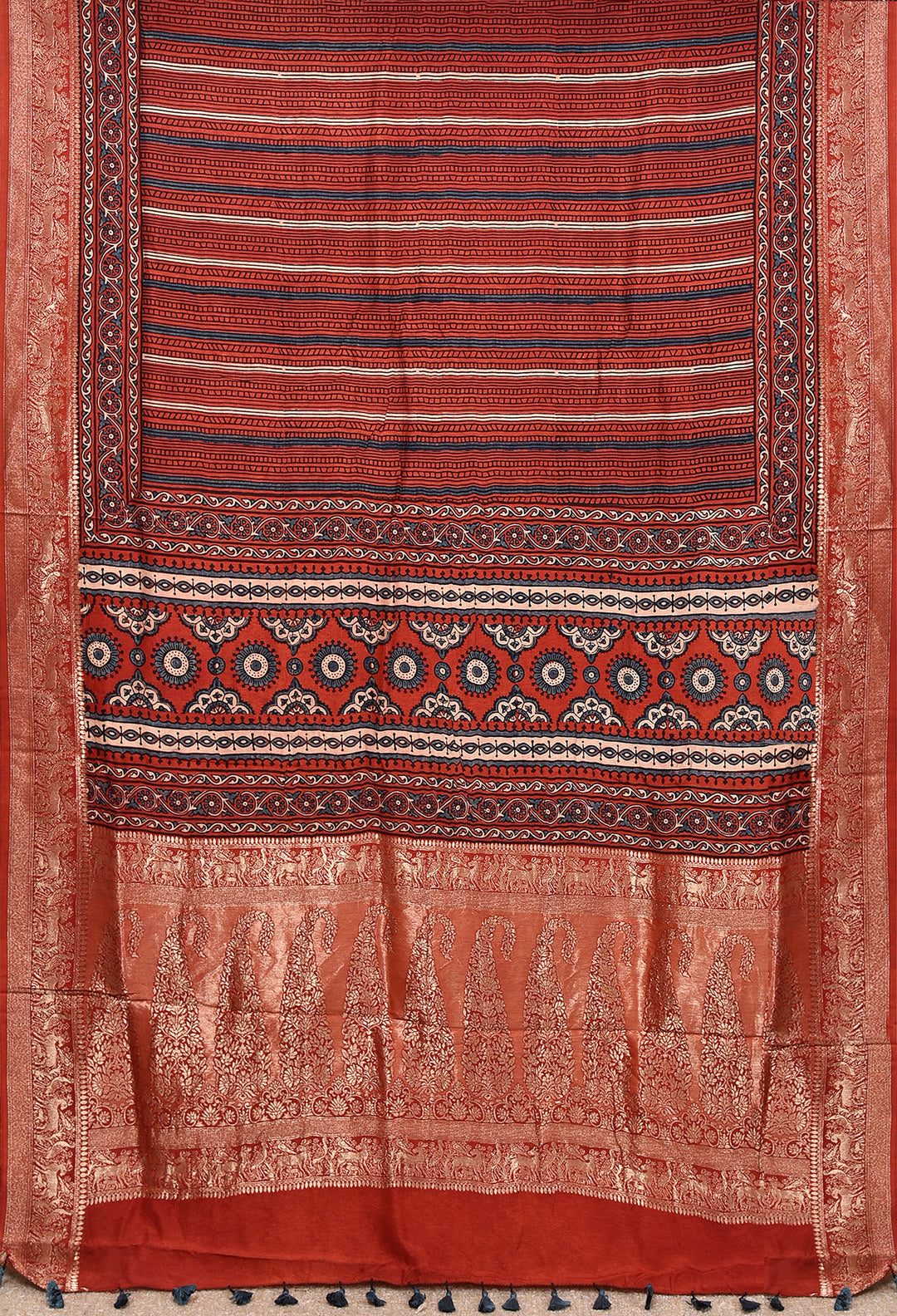 GAJIKA : AJRAKH DOLA SILK SAREE WITH NAKSHI ZARI PALLU