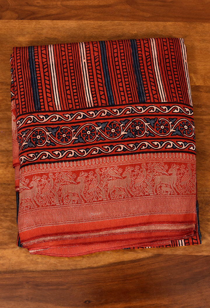 GAJIKA : AJRAKH DOLA SILK SAREE WITH NAKSHI ZARI PALLU