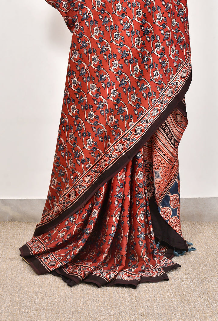RAHBAR : AJRAKH HANDBLOCK MODAL SILK SAREE
