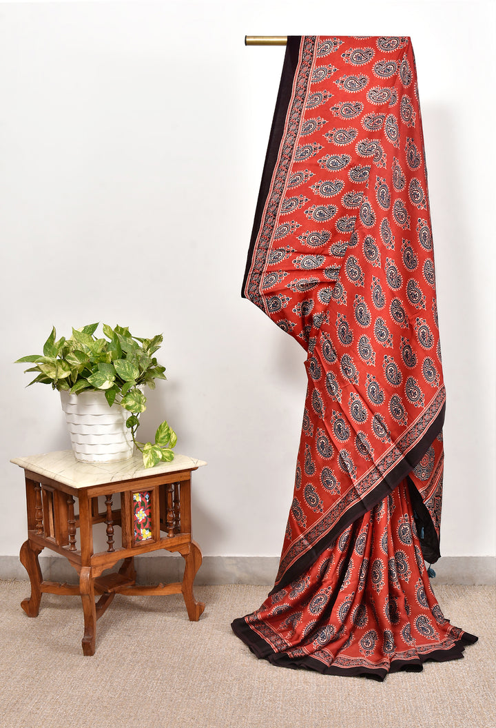 TUHINKA : AJRAKH HANDBLOCK MODAL SILK SAREE