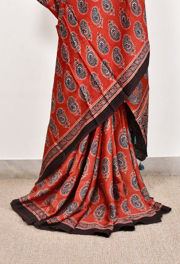 TUHINKA : AJRAKH HANDBLOCK MODAL SILK SAREE