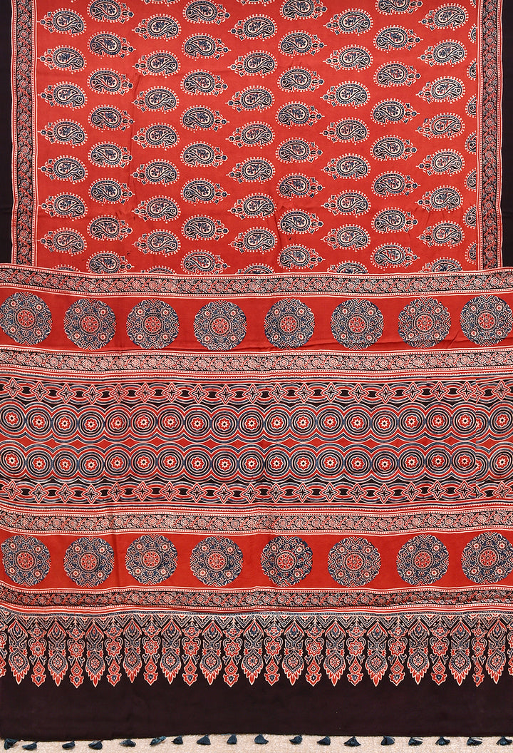 TUHINKA : AJRAKH HANDBLOCK MODAL SILK SAREE