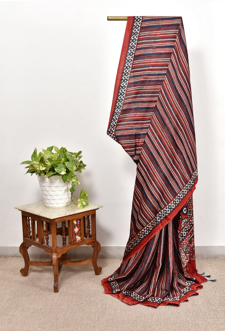 JHALKAR : AJRAKH HANDBLOCK MODAL SILK SAREE