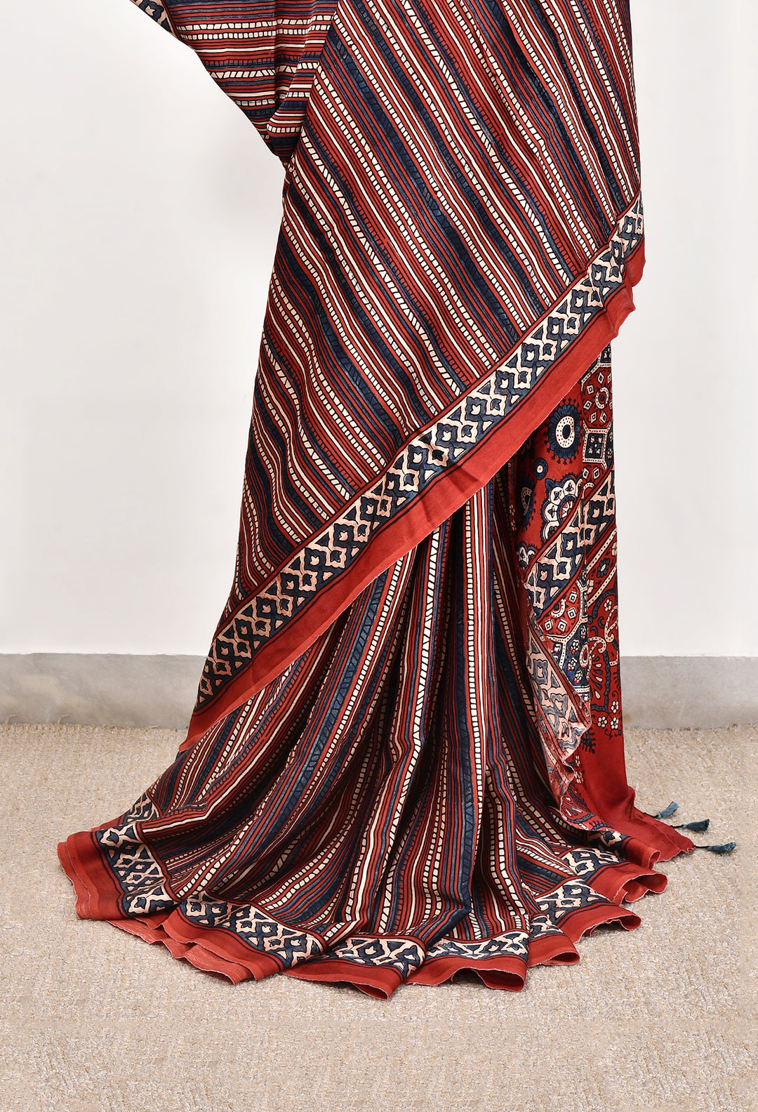 JHALKAR : AJRAKH HANDBLOCK MODAL SILK SAREE
