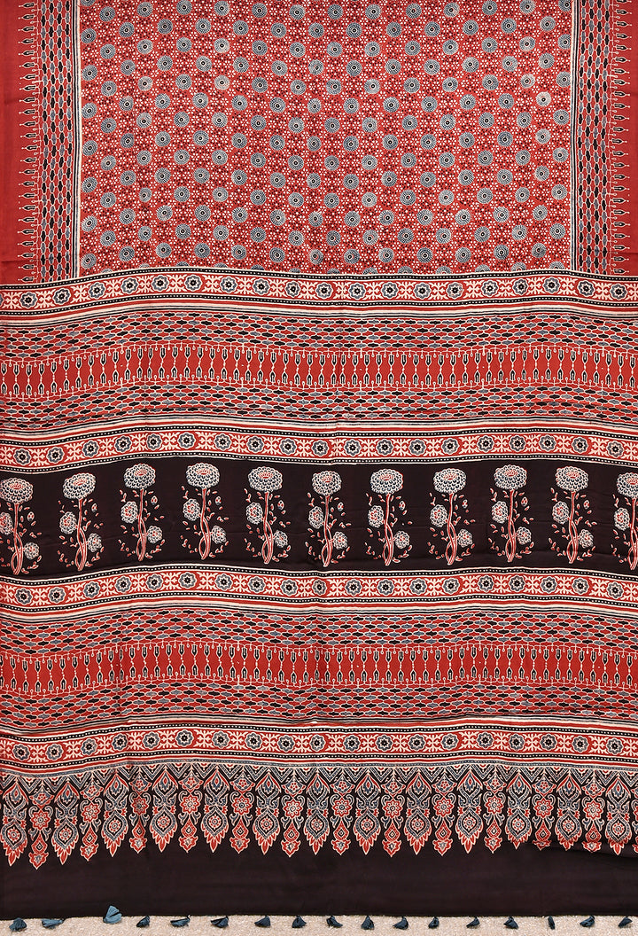 UJISHA : AJRAKH HANDBLOCK MODAL SILK SAREE