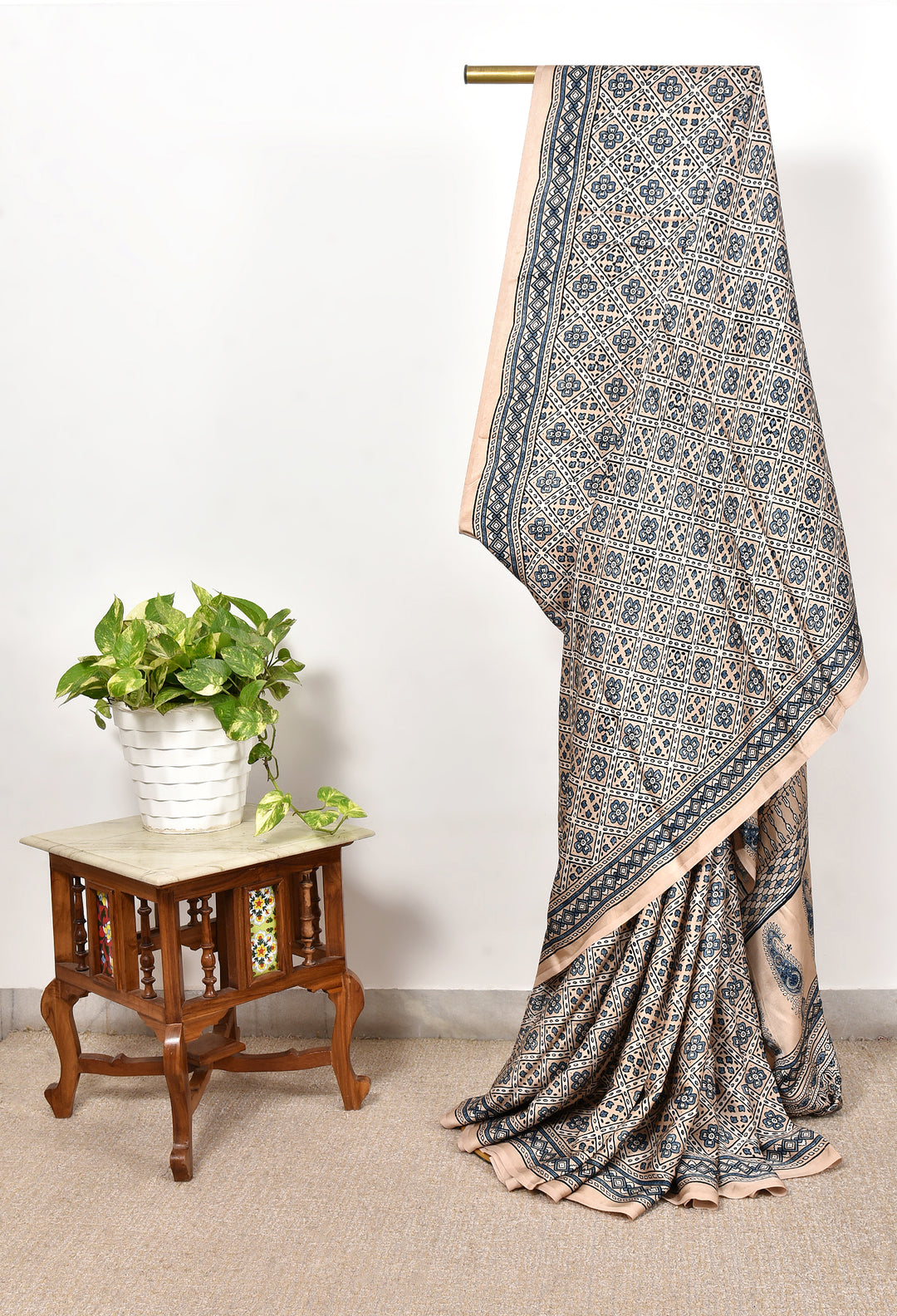 BAGIYA : AJRAKH HANDBLOCK MODAL SILK SAREE