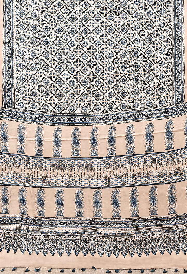 BAGIYA : AJRAKH HANDBLOCK MODAL SILK SAREE
