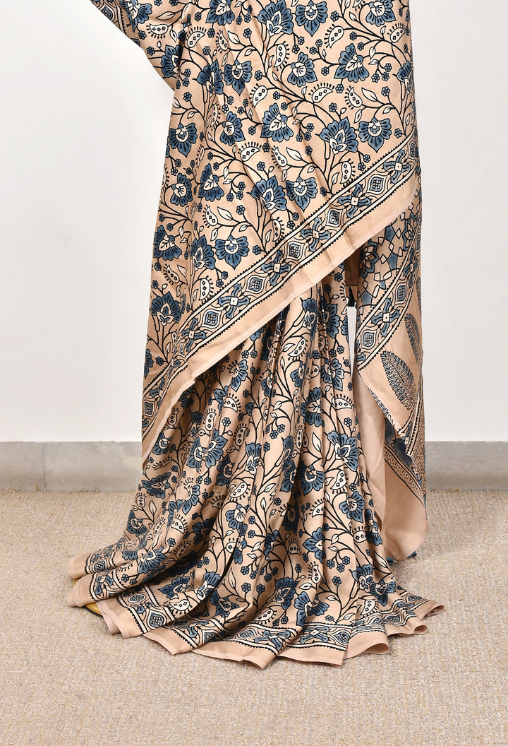 MANORIMA : AJRAKH HANDBLOCK MODAL SILK SAREE