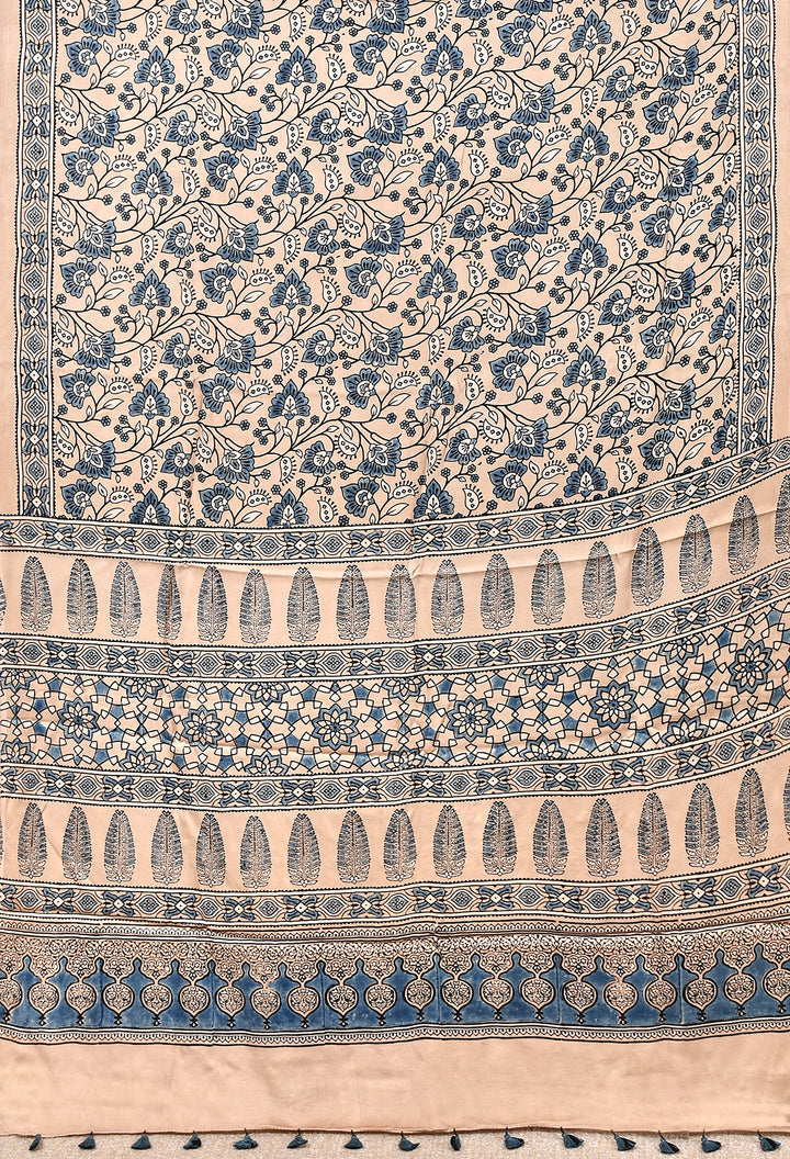 MANORIMA : AJRAKH HANDBLOCK MODAL SILK SAREE