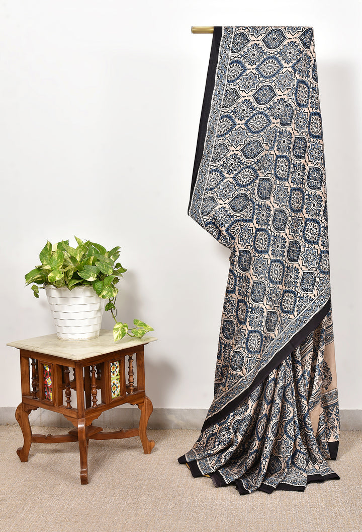 LEHAR : AJRAKH HANDBLOCK MODAL SILK SAREE