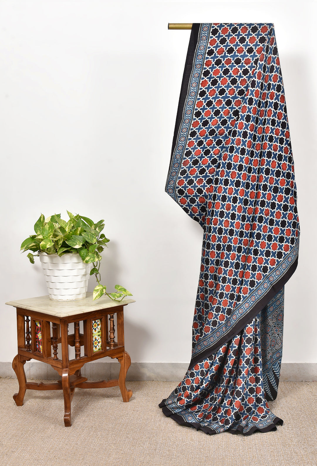 HIYANI : AJRAKH HANDBLOCK MODAL SILK SAREE