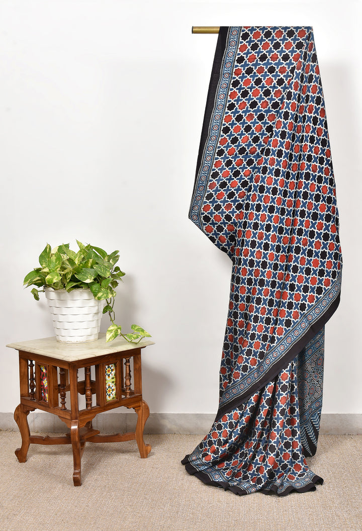 HIYANI : AJRAKH HANDBLOCK MODAL SILK SAREE