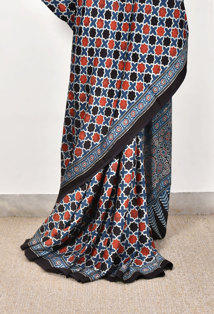 HIYANI : AJRAKH HANDBLOCK MODAL SILK SAREE