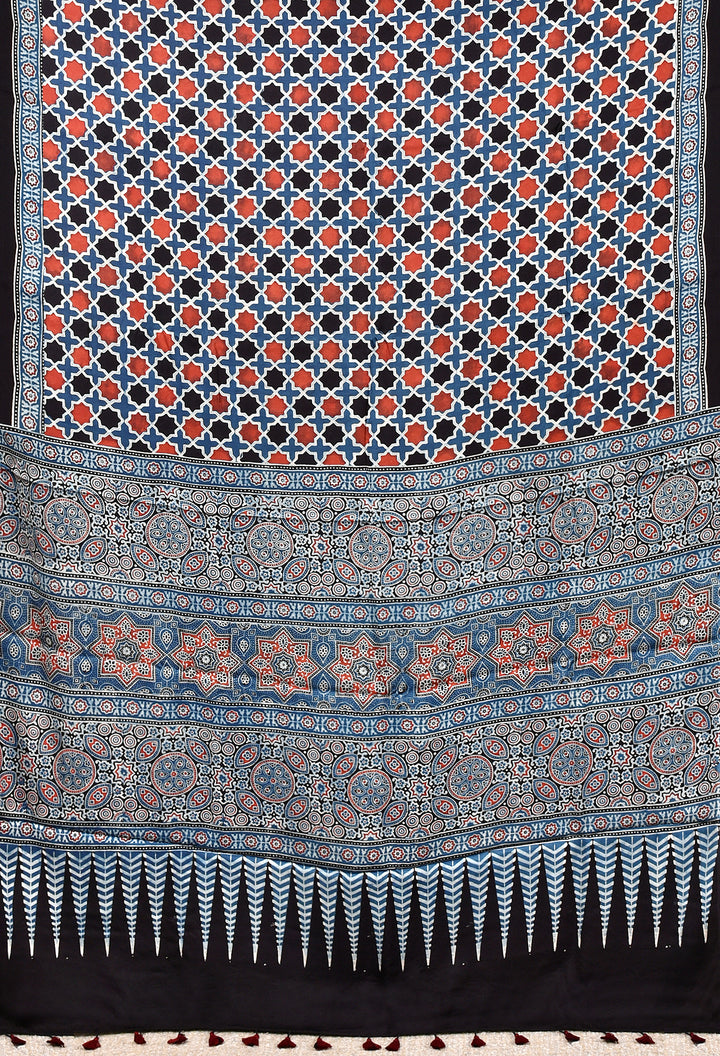 HIYANI : AJRAKH HANDBLOCK MODAL SILK SAREE