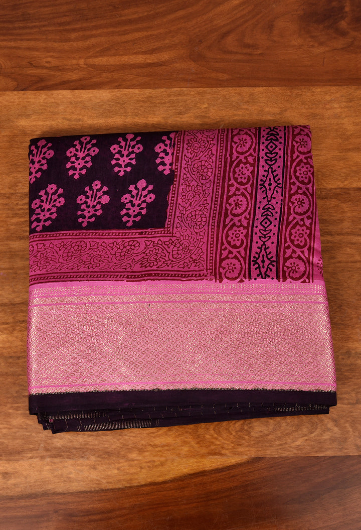 NIRVANA : BAGH HANDBLOCK HANDWOVEN MAHESHWARI COTTON SILK SAREE WITH GOLD ZARI BORDER