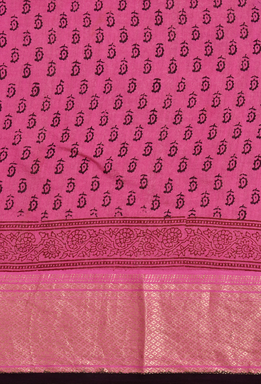 NIRVANA : BAGH HANDBLOCK HANDWOVEN MAHESHWARI COTTON SILK SAREE WITH GOLD ZARI BORDER