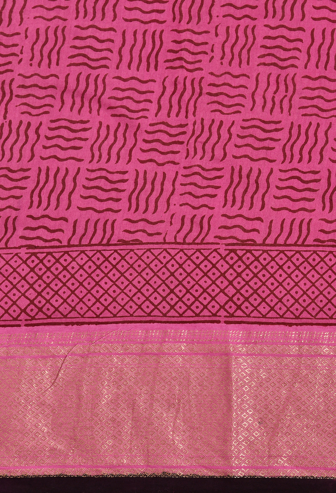 BODHI : BAGH HANDBLOCK HANDWOVEN MAHESHWARI COTTON SILK SAREE WITH GOLD ZARI BORDER
