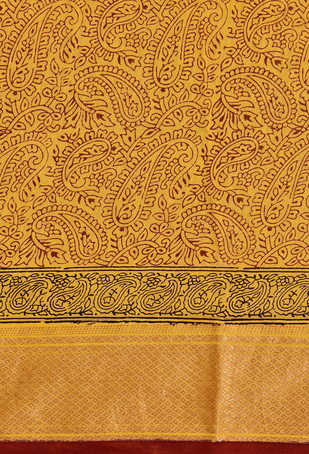ANANDA : BAGH HANDBLOCK HANDWOVEN MAHESHWARI COTTON SILK SAREE WITH GOLD ZARI BORDER