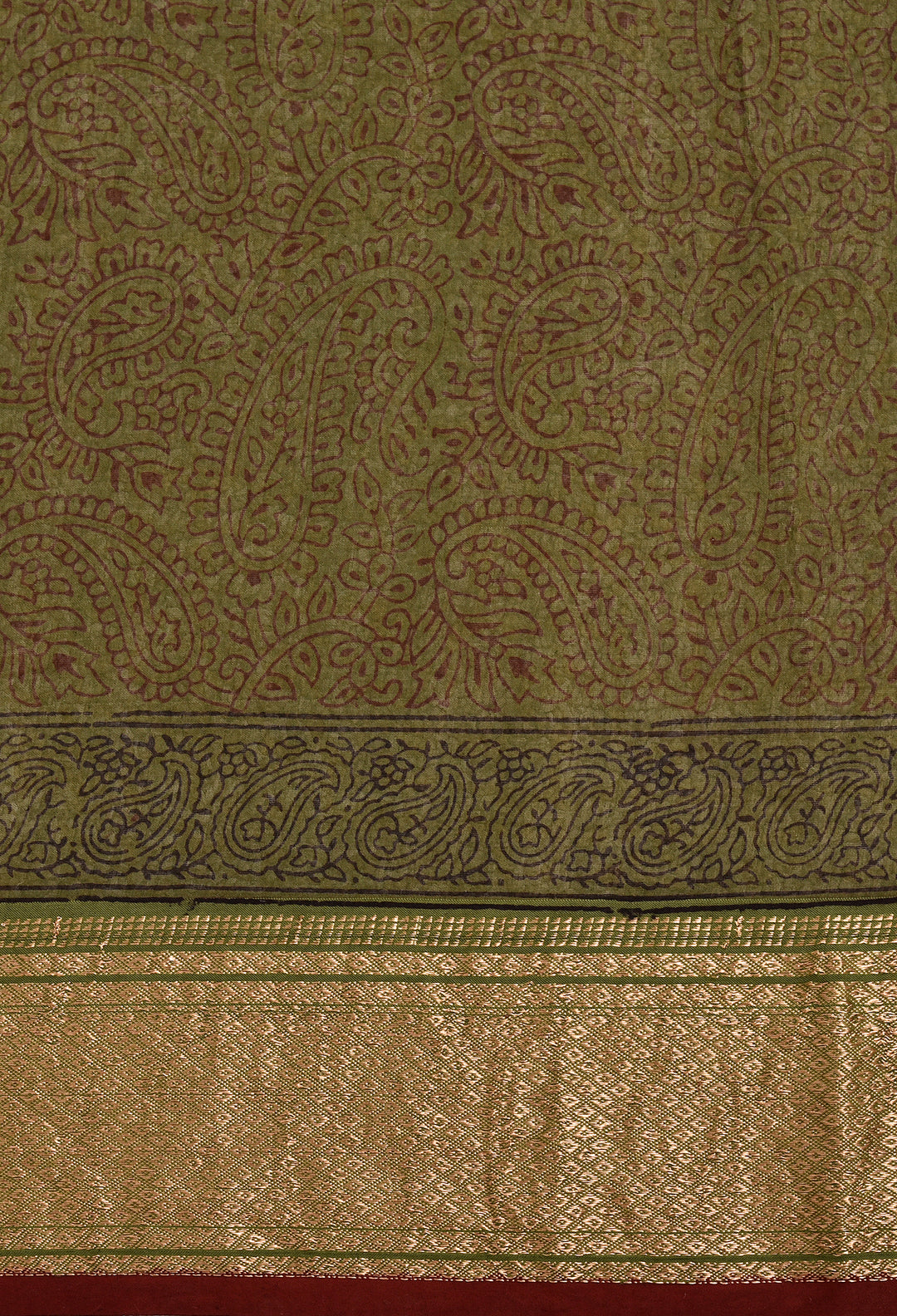 YOSHMA : BAGH HANDBLOCK HANDWOVEN MAHESHWARI COTTON SILK SAREE WITH GOLD ZARI BORDER