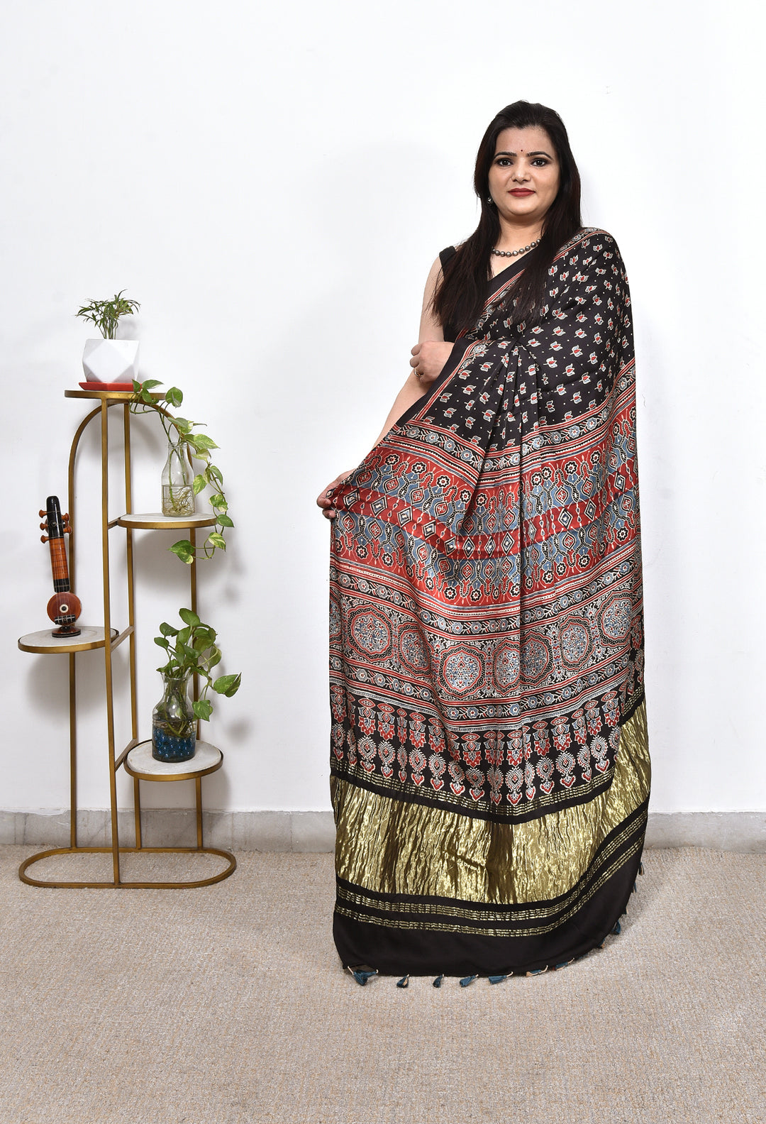 KIYANA : AJRAKH HANDBLOCK MODAL SILK SAREE WITH TISSUE PALLU